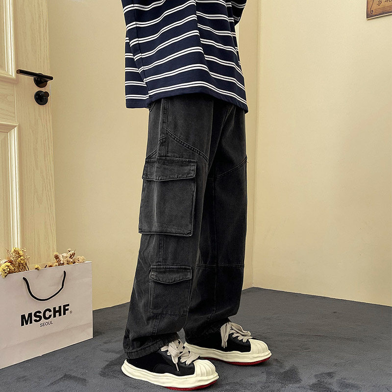 2022 Spring and Autumn workwear jeans, men's straight-leg Japanese retro high street American casual bf cool loose long pants details Picture